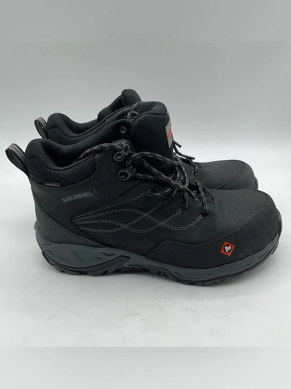 Merrell Work Men’s 8.5 M Black Leather Composite Toe Safety Work Boots ASTM